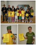 Kauden tyttöjuniori Sahra Mohamed ja poikajuniori Tommi Aarnio sekä yläkuvassa kaikki palkitut.